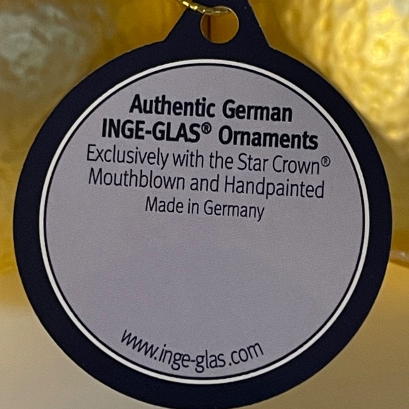 Tennis Ball Glass Christmas Ornament Inge Glas Mouth Blown Hand Painted Germany - Picture 3 of 5